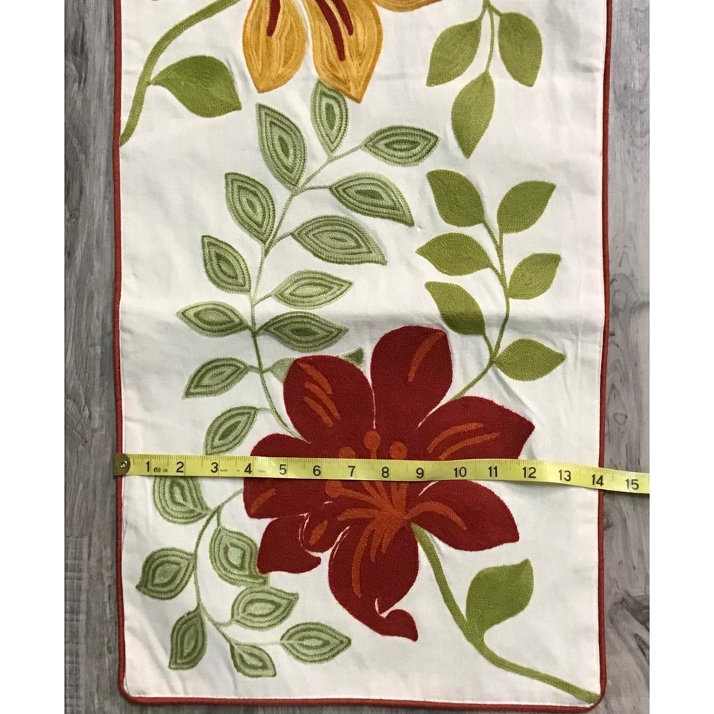 Pier 1 Imports Floral Embroidered Table Runner 14x72 Cotton Lined Boho Whimsical - Picture 11 of 12